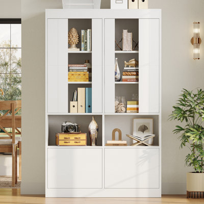  Rilion 70.7" H Bookcase Cabinet With double 5-tier Storage Shelves And 4 Doors, Tall Bookshelf With Acrylic Doors And 2 Open Storage