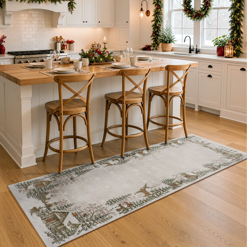 Tapis de Noël Snowy Village, Beige, Runner 2' x 6'