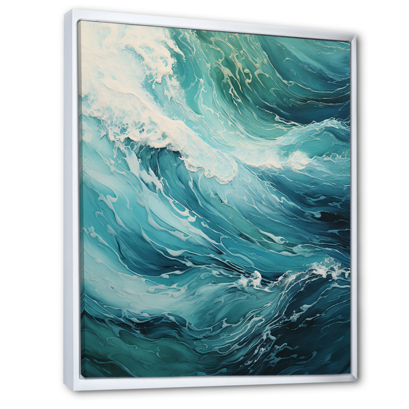 «Ocean Teal Wave Expression - Coastal Waves», reproduction sur toile encadrée, H 44 po x l 34 po x P 1,5 po