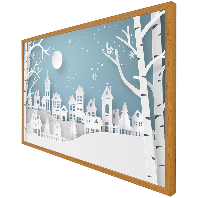Dalessio Winter Snow Urban Countryside 1 Piece Single Picture Frame Wall Art, 76cm H x 114cm W x 4cm D, Oak