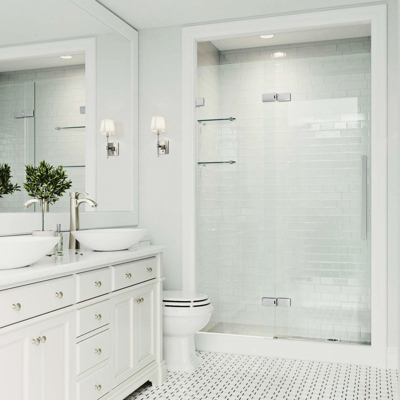 Porte de douche à charnière sans cadre l 48,75 "x H 74" Powell avec technologie MagnaLock, Chrome