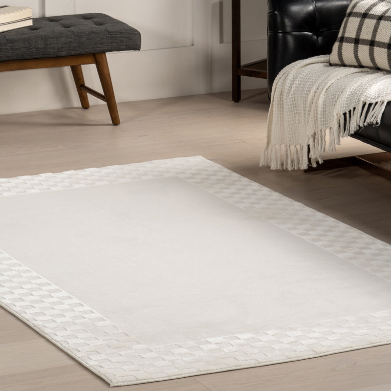 Kalina High-Low Checkered Bordered Area Rug, Rectangle 4' x 6'