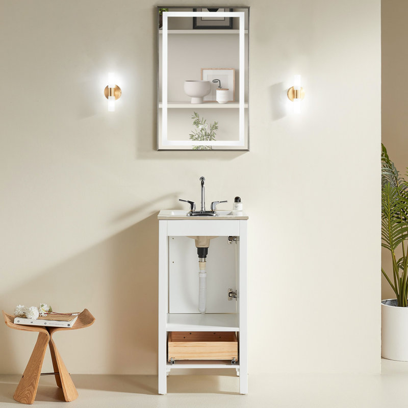 Armoire de salle de bain autoportante entièrement assemblée avec plateau en céramique
