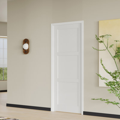 Porte intérieure avec cadre assorti - porte de garde-manger intérieure en panneau de fibres à densité moyenne blanc à 3 panneaux de style Shaker moderne