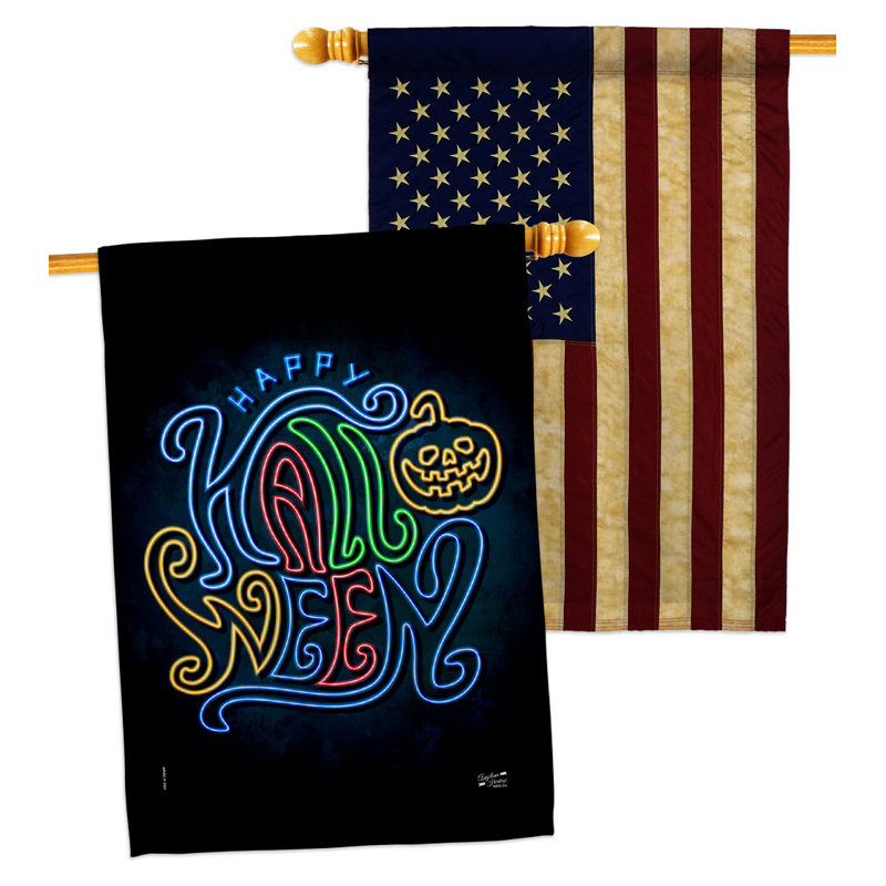 Drapeau de maison Neon Halloween 2 côtés en polyester 40 x 28 po