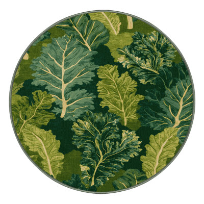 Machine Washable Botanical Green Area Rug