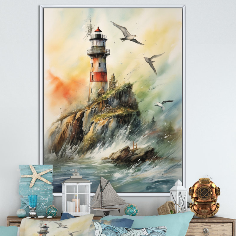 Océan tour de guet V sur toile, Cadre flottant blanc, H 32 po x l 24 po x P 1 po
