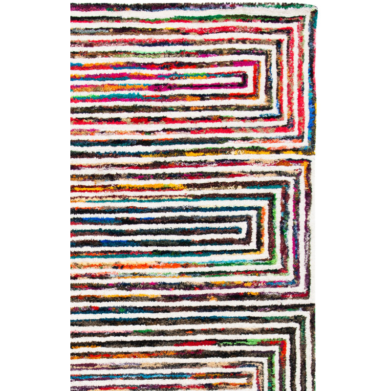 Tapis en laine / coton touffeté à la main Nantucket en brun / rose / bleu, Rectangle 2 pi x 3 pi