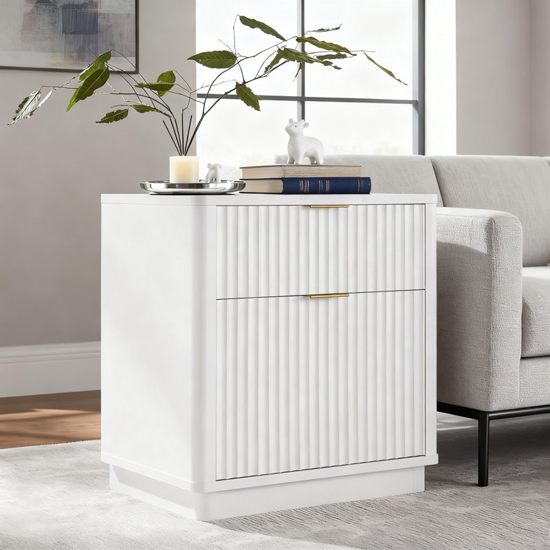 23'' Fluted Nightstand With Mid-Century Modern, White