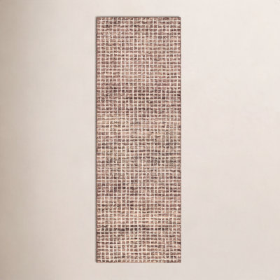 Brown Hand-Tufted Checkered Wool Rug
