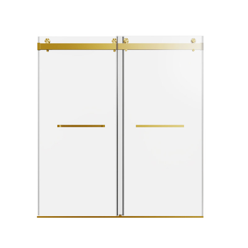Sliding Frameless Soft-Close Shower Door For Bathroom, Brushed Gold