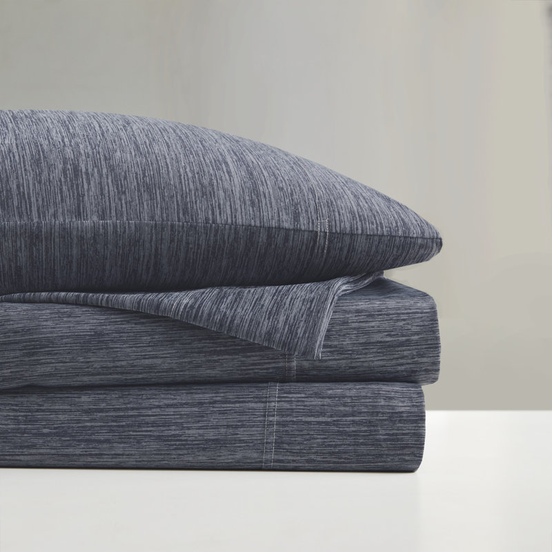 Printed Microfiber Comfort Cool Jersey Knit Nylon Blend Sheet Set, Navy, Twin Sheet Set with 1 Pillowcase