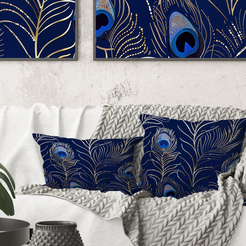 Coussin bleu Boho Feathers I - Boho
