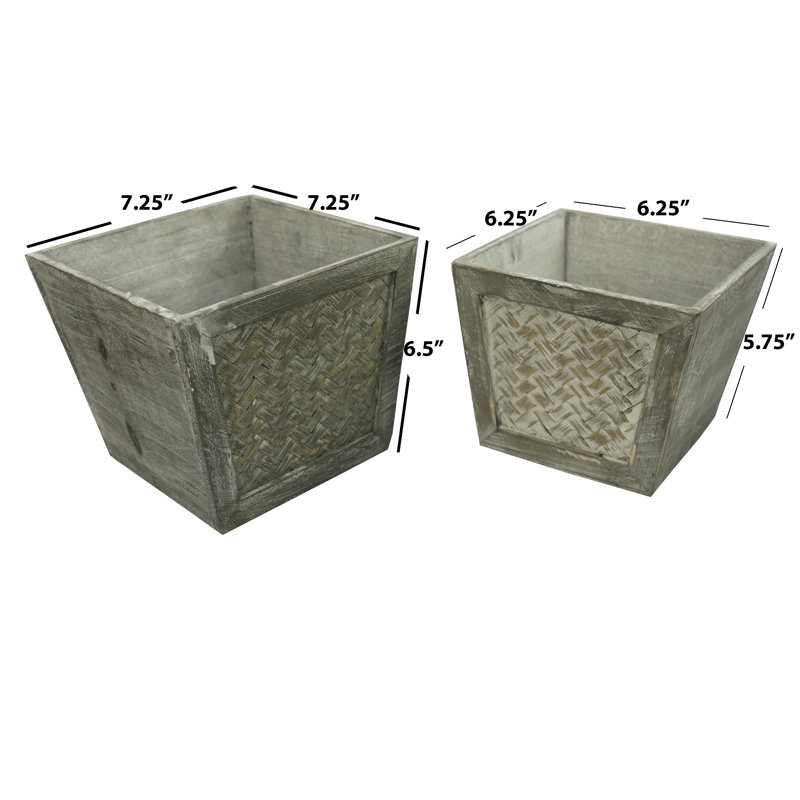 Noam Handmade Wood Pot Planter, Gray