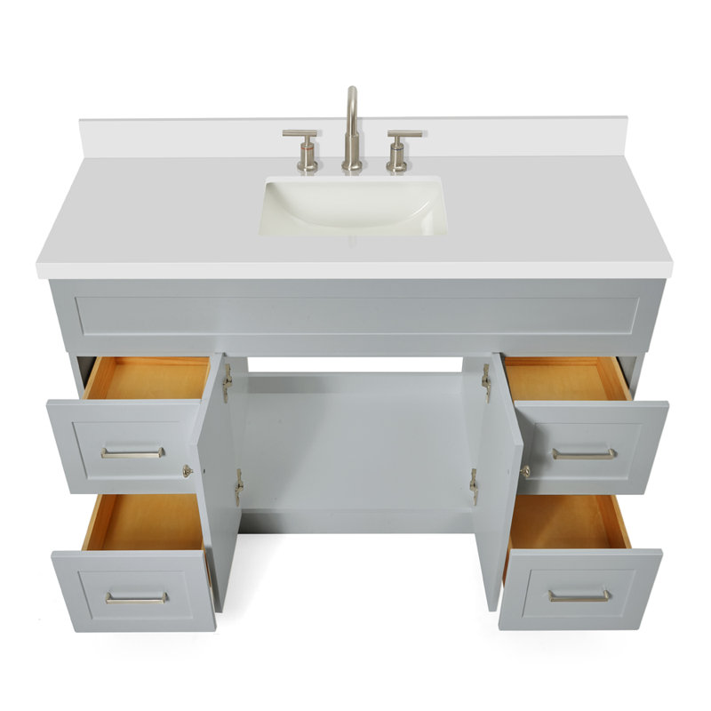 Hamlet 55'' Single Bathroom Vanity with White Quartz Top, Gray