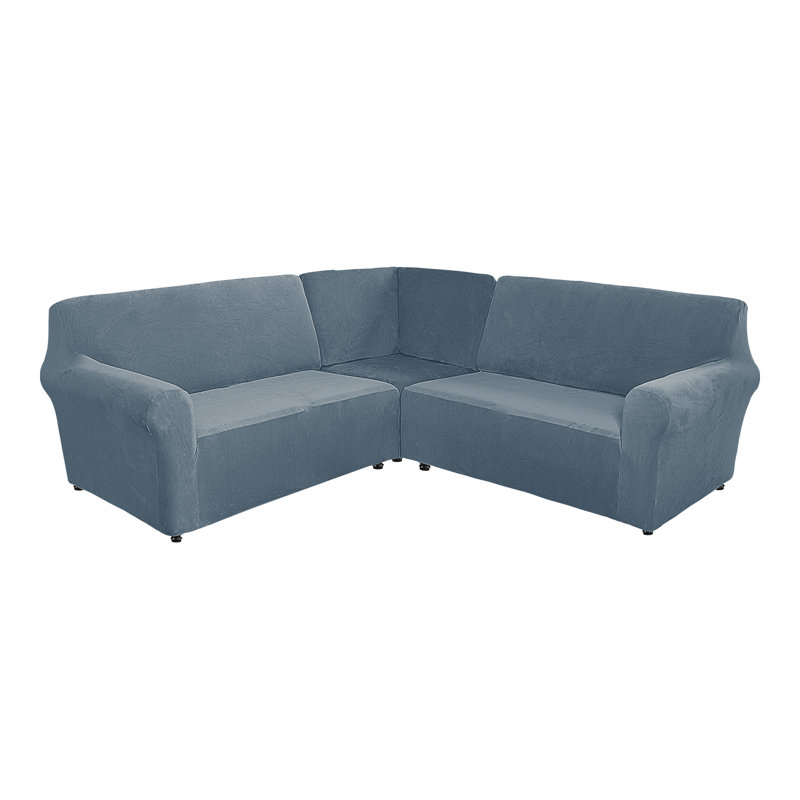 Housse pour canapé de coin Elastic, Bleu acier, H 38 po x l 58 po x P 43 po