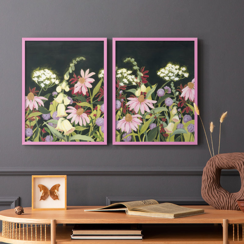 Impression encadrée Moonlit Wildflowers I-Premium - prête à être accrochée - aucun clou requis - aucun clou requis, Rose