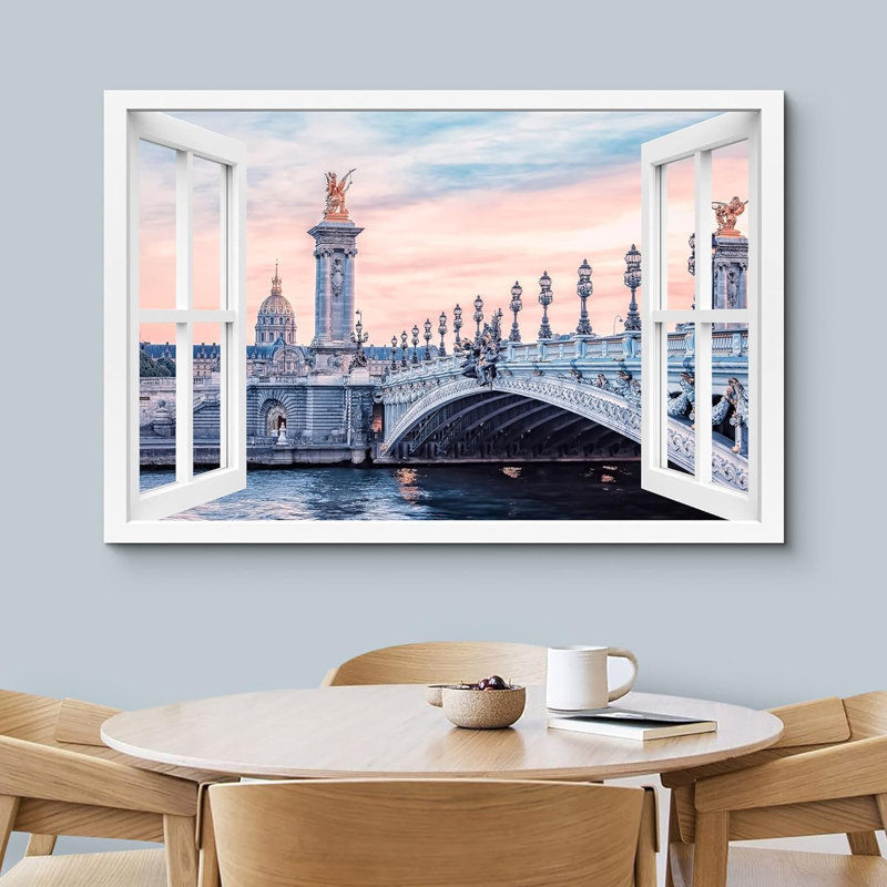 Fenêtre de paysage «Vue de fenêtre Pont-de-la-rivière-seine, paris, France, nature, paysages pittoresques» sur toile