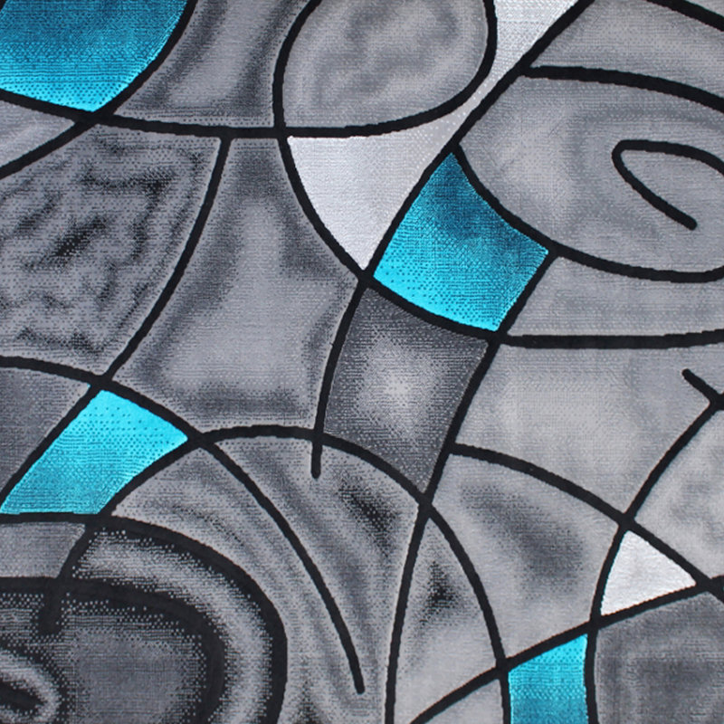 Tapis à motif abstrait turquoise et gris Sioar, Rectangle 8 pi x 10 pi