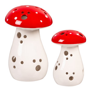 2 Piece LED Ceramic Mushroom Table Décor