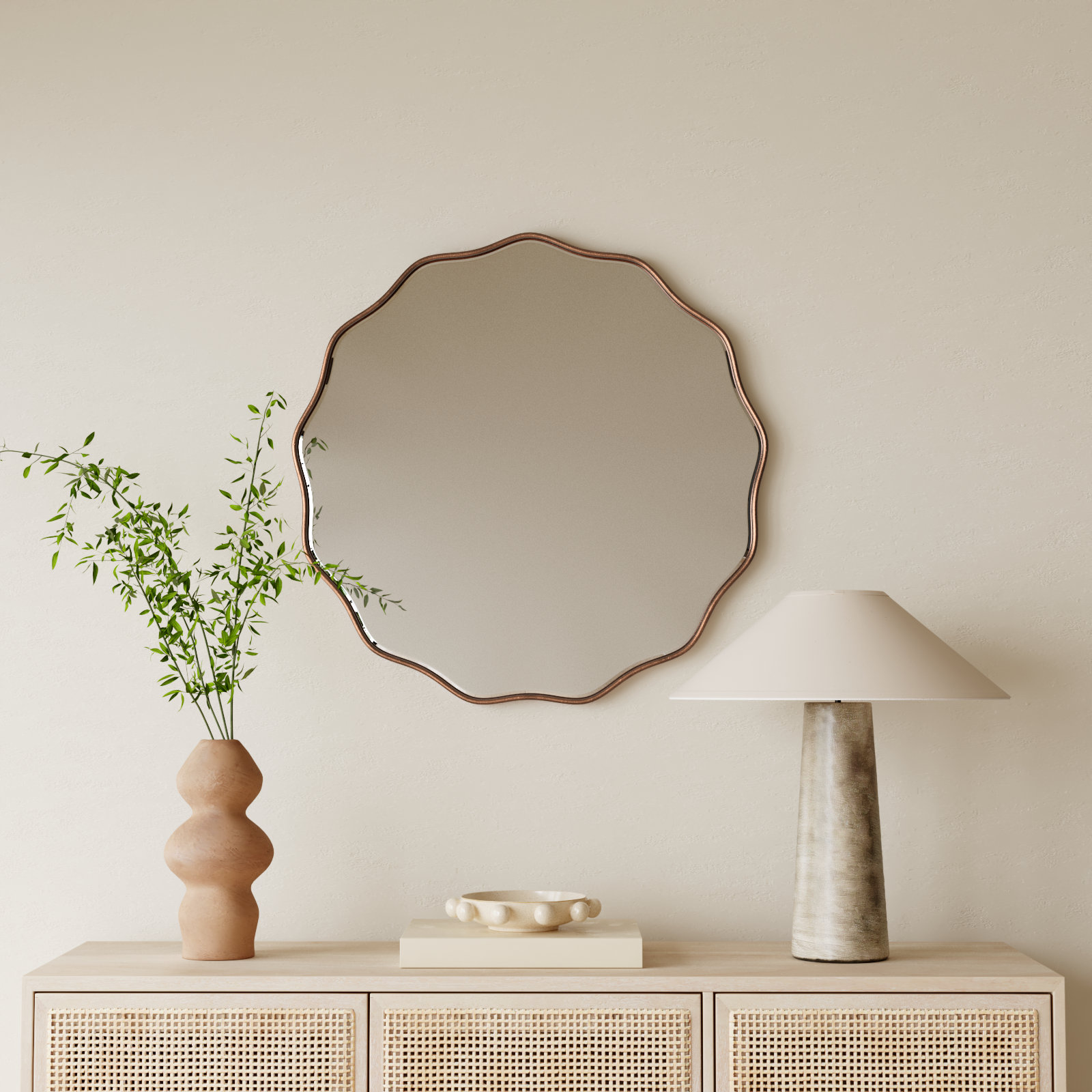 Francina Scalloped Mirror, 32" x 32", Bronze