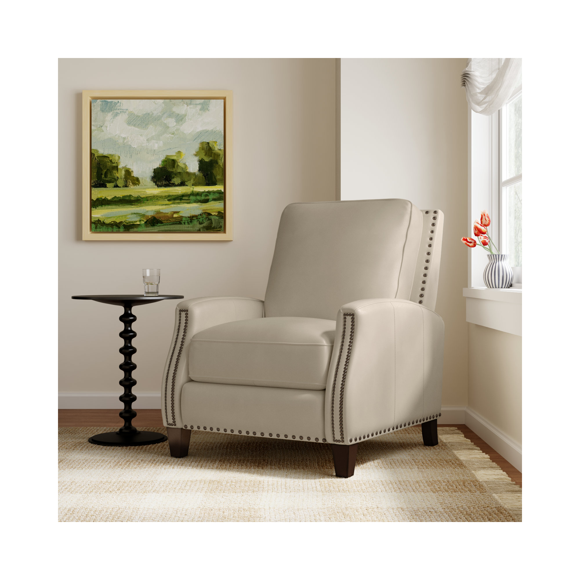 Llewellyn 31" Wide Leather Manual Standard Recliner, Shoreham Cream Top Grain Leather