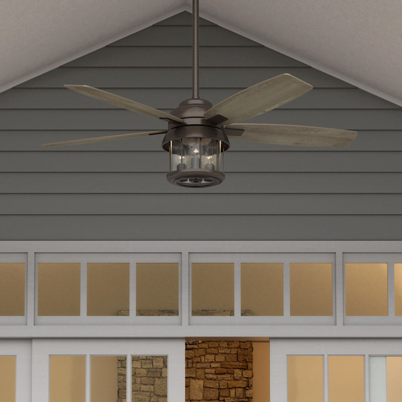 52" Coral Bay 5 - Blade Outdoor Standard Ceiling Fan with Remote Control and Light Kit Included, Weathered Copper