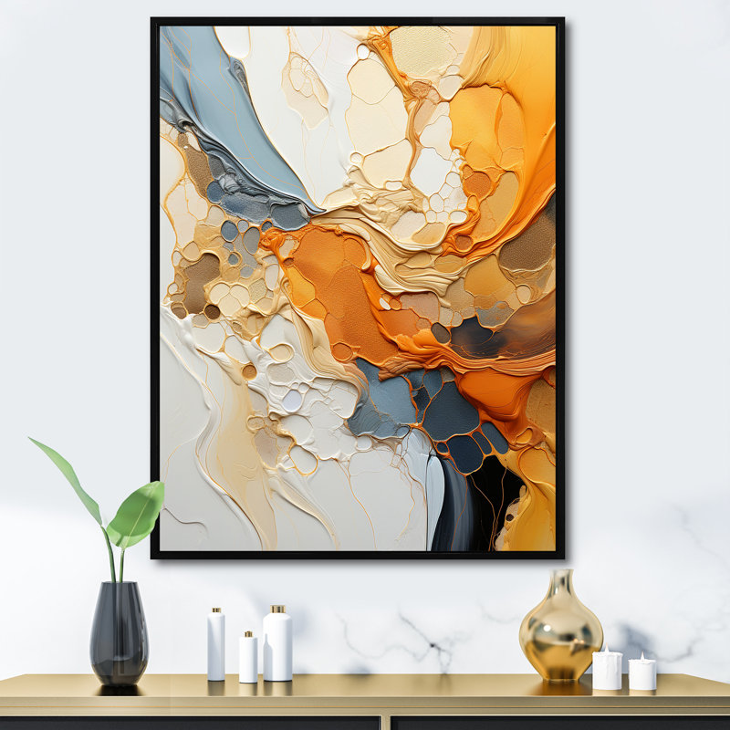 Orange orange, dessin au trait, expressionnisme abstrait - Art mural, H 32 po x l 16 po x P 1 po, Noir