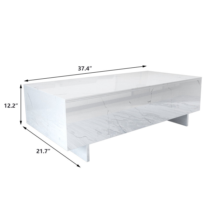 Élégante table d'appoint en verre lustré rectangulaire Khiler, H 12,2 po x L 37,4 po x l 22 po, Blanc