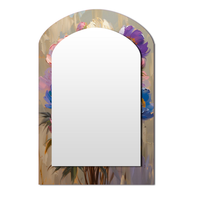 Purple white Regal Beauty Peonies - Peonies Arch Wall Mirror, Purple Asymmetrical Decorative Mirror, Printed Metal Art