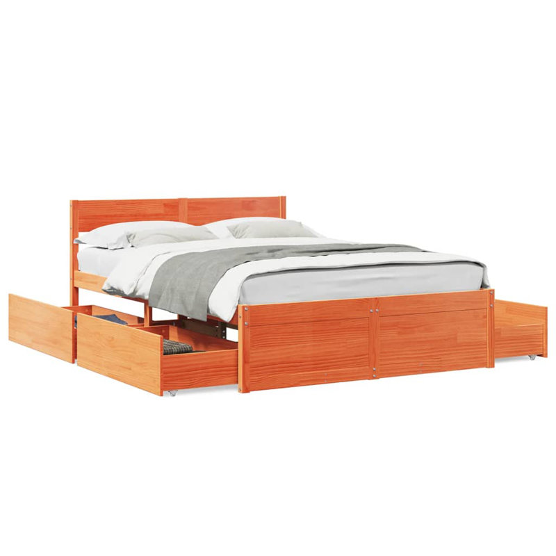 Losurdo Solid Wood Drawers Bed Frame, UK Small Double - DE 120 x 190 cm, Wax Brown