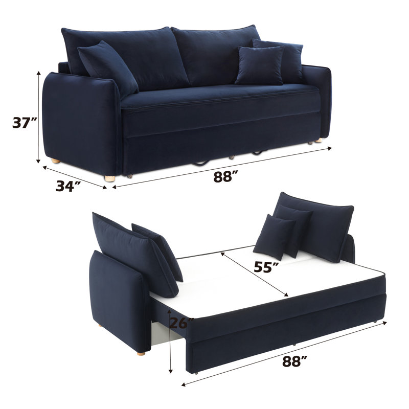 Canapé-lit modulaire en velours bleu avec rangement et 2 sièges modernes et fonctionnels