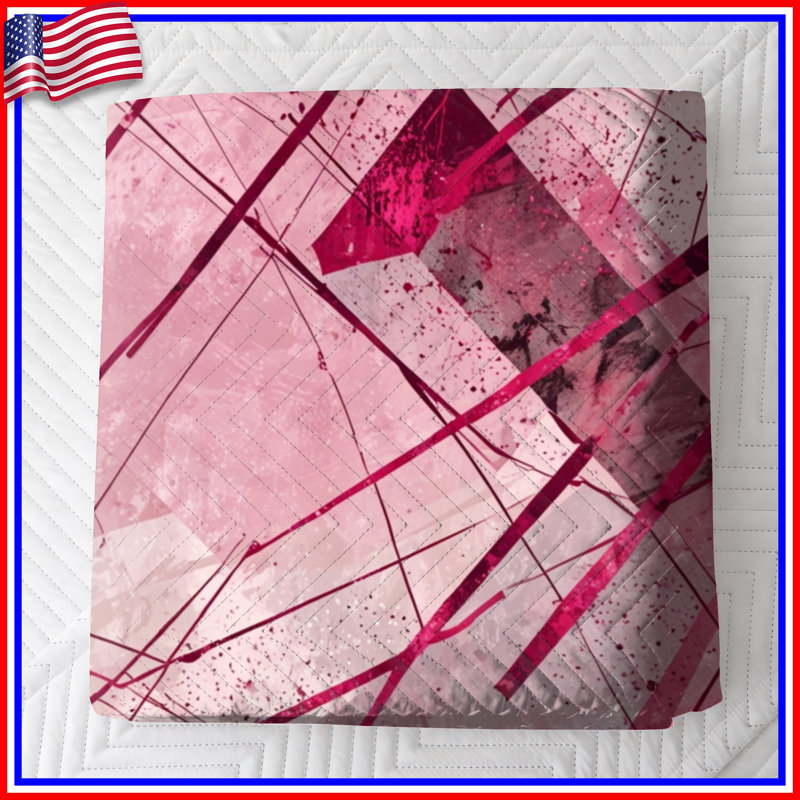 Pink Abstract Lines Quilted Bedspread All Sizes, Twin