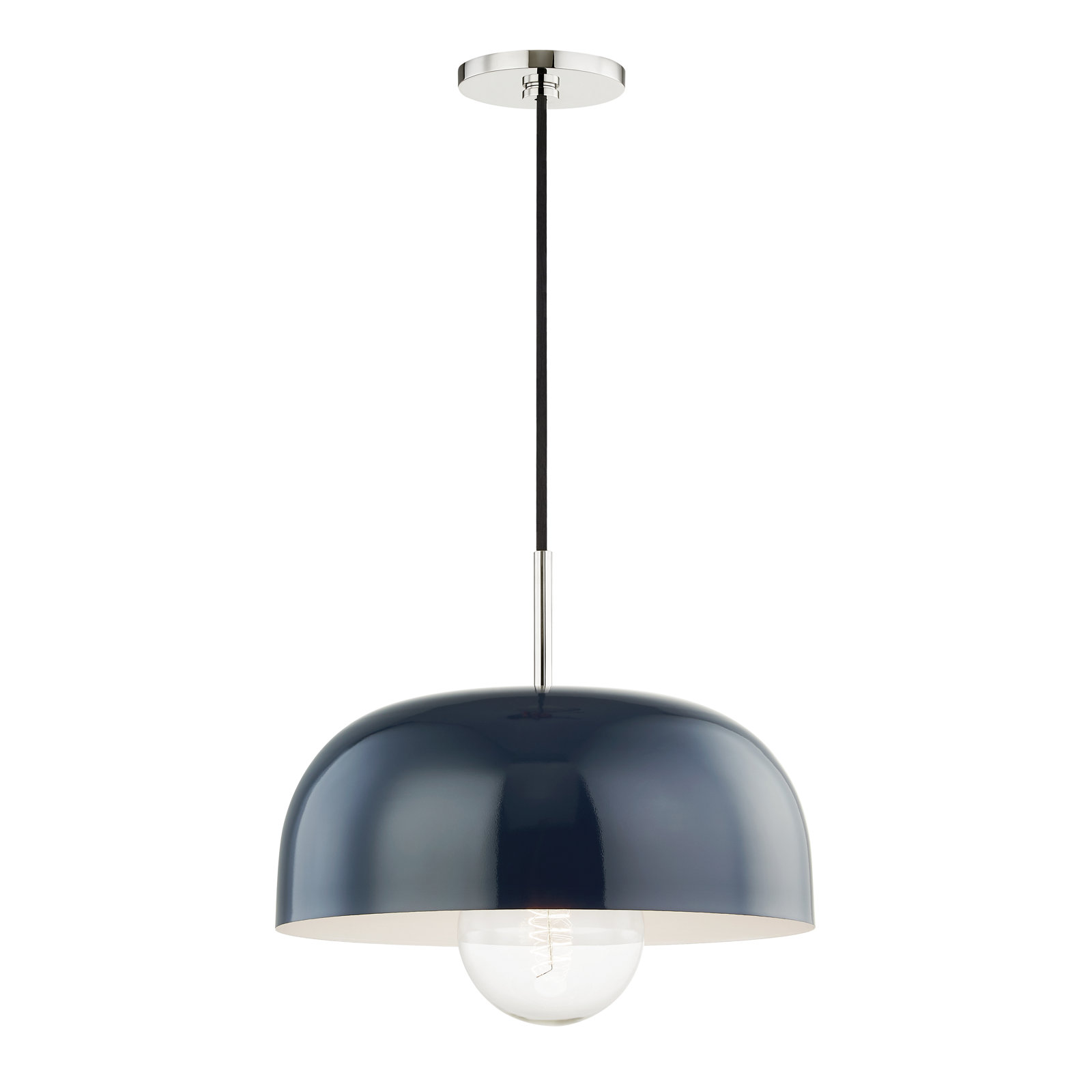 Avery 1 Light Pendant, Navy, Polished Nickel, 4.25" H x 11" W x 11" D
