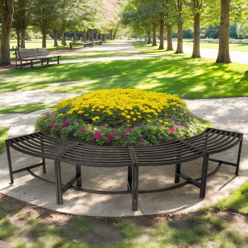 4Pcs 23-Inch Black Iron Arc-Shaped Benches