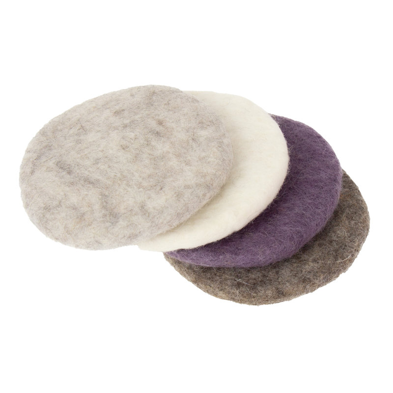 Ensemble de 4 sous-verres macarons en feutre faits à la main: nuage de bruyère, gris