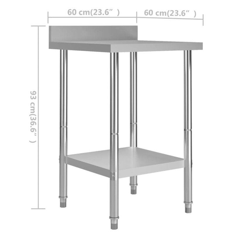 vidaXL Kitchen Work Table with Backsplash 23.6"x23.6"x36.6" Stainless Steel, 36.6" H x 23.6" W x 23.6" D