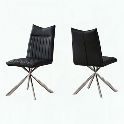 Ensemble de 2 chaises de salle à manger sans accoudoirs - aspect cuir noir - pieds chromés Starburst