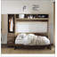 Lit escamotable double avec garde-robe, tiroirs et tablettes ouvertes