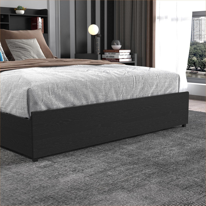 Cadre de lit double en MDF et métal noir de jais pour les petites chambres et les dortoirs de style contemporain