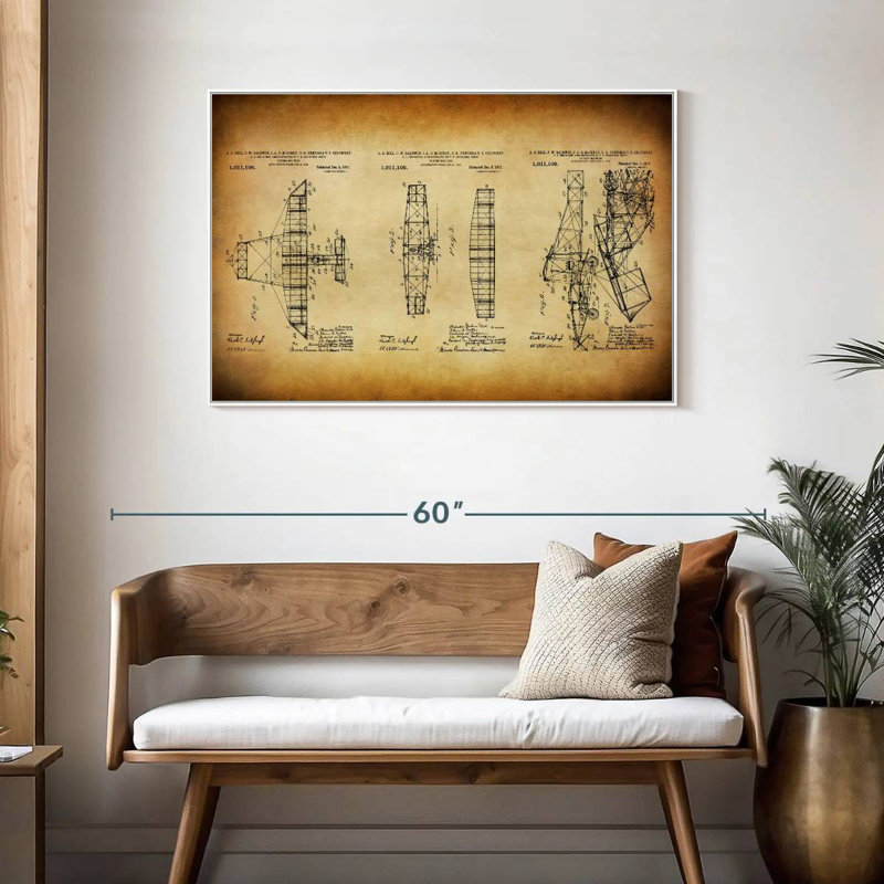 Plan d'avion rétro, Cadre flottant blanc, 43 po x 29 po