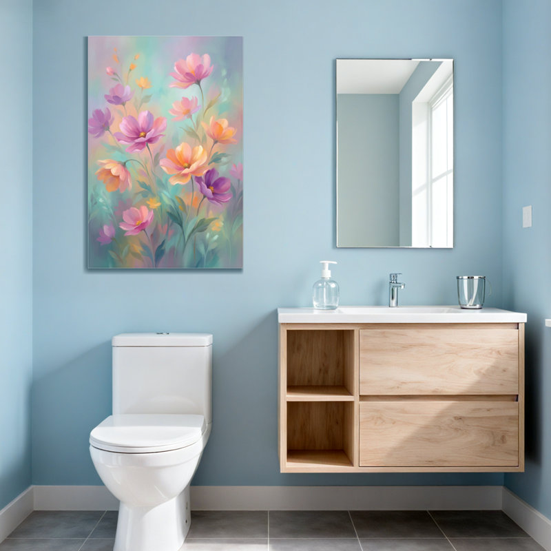 Plantes et fleurs, fleurs pastel sur fond doux, H 18 po x l 12 po