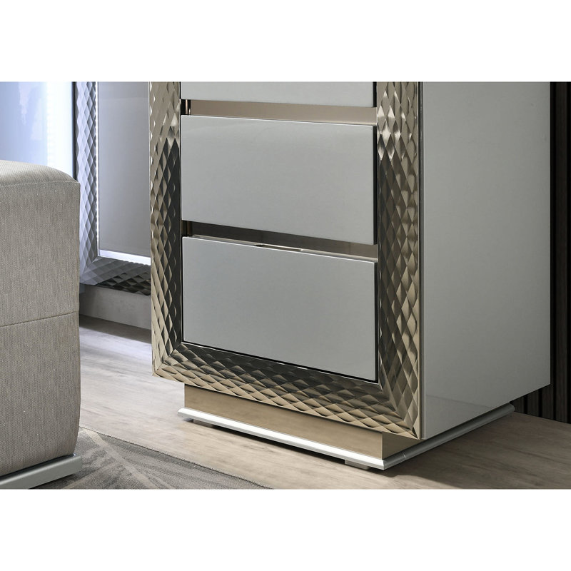 Meuble-lavabo de style avec tabouret, finition grise, moulure argentée à base de socle, tablette en verre, tête de lit et miroir à DEL, bois d'hévéa massif, meubles de chambre à coucher à tiroirs multiples avec plateau 1 pièce, finition pour
