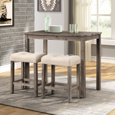 2 tabourets de hauteur comptoir en taupe, bouton avec siège et repose-pieds, 2 tabourets en bois massif, structure ergonomique