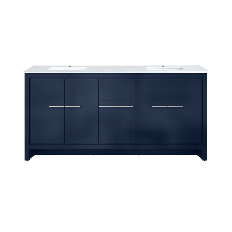 Meuble-lavabo double bleu marine 72 po X P 20 po D, avec plateau en marbre de culture, Marine