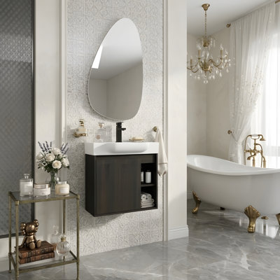 Wall-mounted Multifunctional Storage Bathroom Vanity with Soft-close Door and Open Shelves