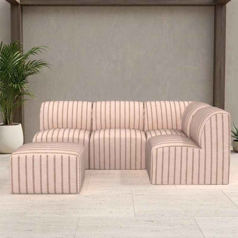 Canapé d'extérieur avec repose-pieds Fleie Essie Sunbrella®, Détendez-vous avec Sunbrella® rayé Cameo