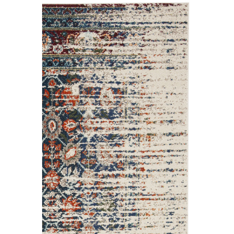 Tapis oriental bleu Hertzler, Rectangle 4 pi x 5 pi 7 po, Ivoire / Bleu