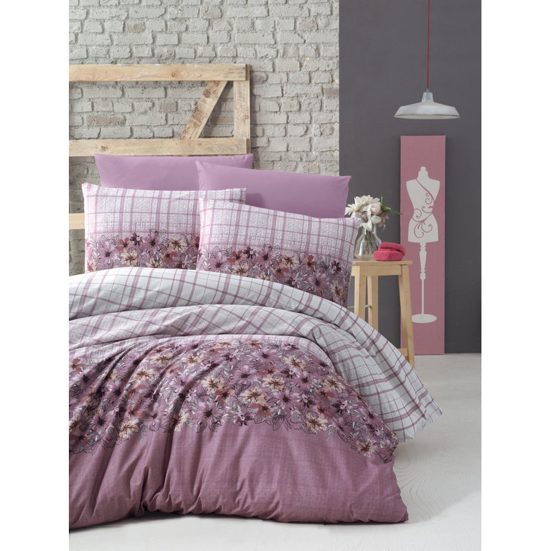 Ensemble de housse de couette luxueux très grand, 100% coton Ranforce, couleur rose | Housse de couette 78,7 po x 86,6 po, 2 taies d'oreiller 31,5 po x 31,5 po | 145 fils, lavable à la machine, fermeture à boutons pour une utilisation facile