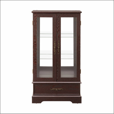 Glass Cabinet Lighted Glass Cabinet Curio Display Cabinet with Adjustable Glass Shelves 2 Doors and 1 drawer Cabinet Bulb Included